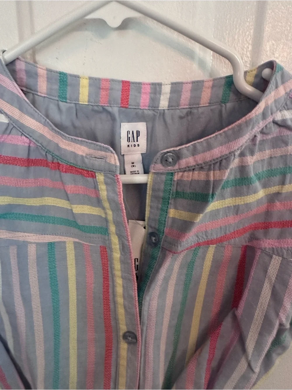 GAP Pastel Rainbow-Striped Belted Shirt Dress
